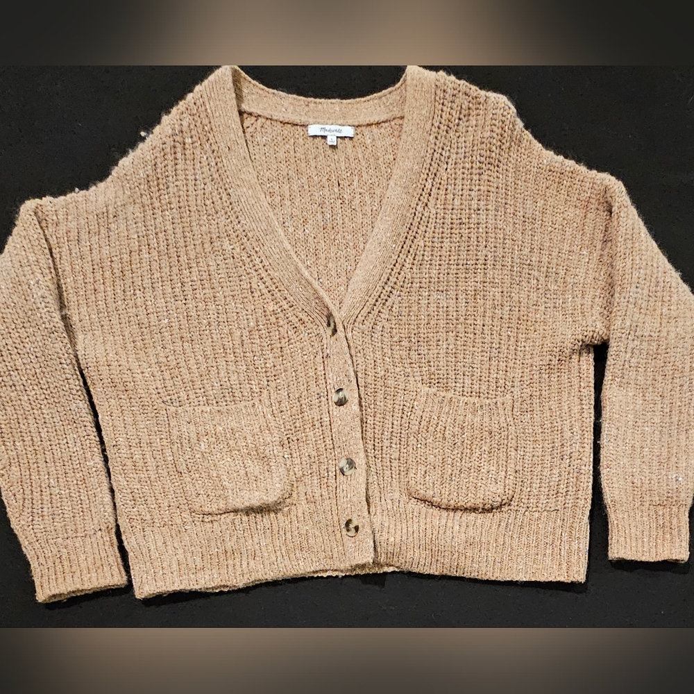 Madewell Women's Large Cardigan Speckled Ribbed Knit Button Sweater Size Large - Picture 1 of 9